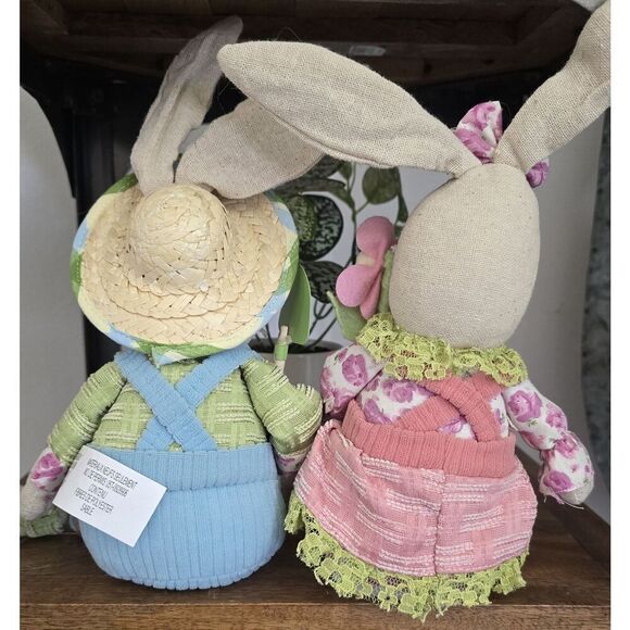 Pier 1 Mr & Mrs Peter Cottontail Easter Bunny Rabbit Shelf Sitter Plush Pier One - Picture 6 of 10